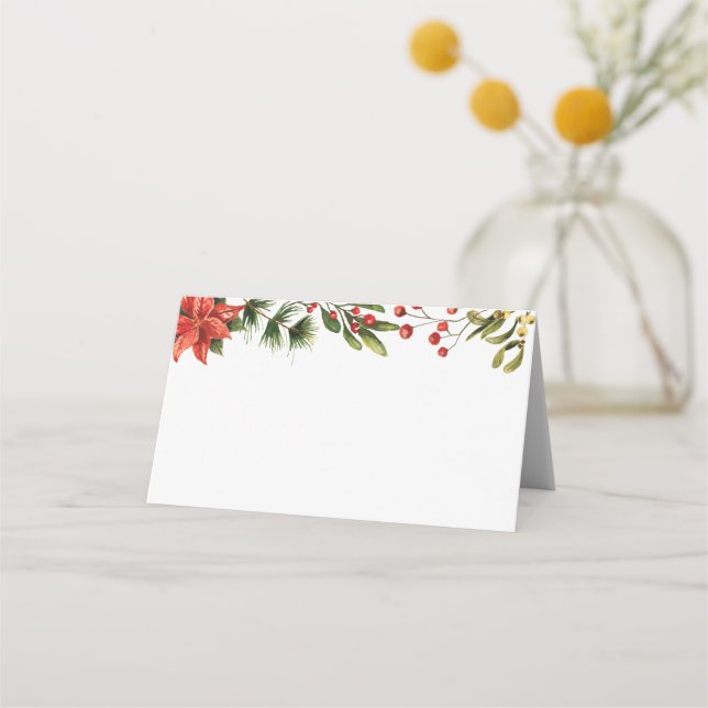 Tarjeta De Asiento Floral Invierno Poinsettia Elegante Boda (Anverso)