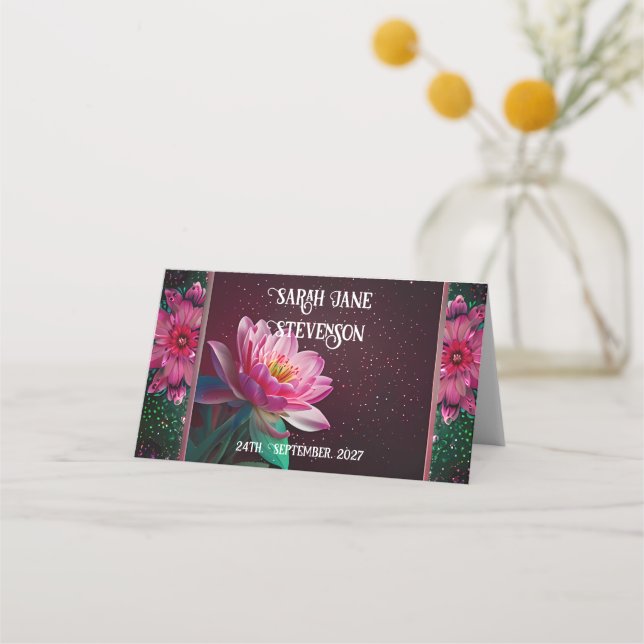 Tarjeta De Asiento Floral Lotus Boda Suite | Starry Night Romance (Anverso)