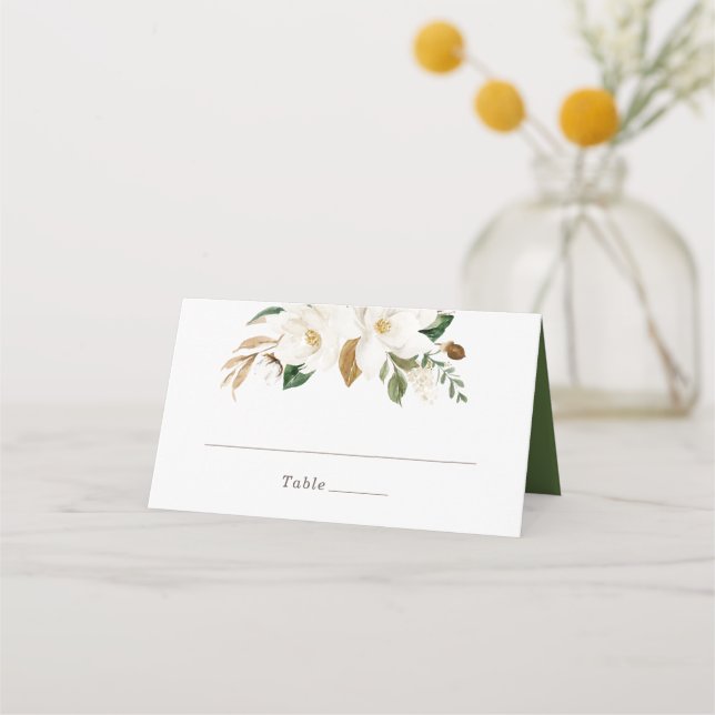 Tarjeta De Asiento Floral Magnolia Neutral Rubor Elegant Place Card (Anverso)