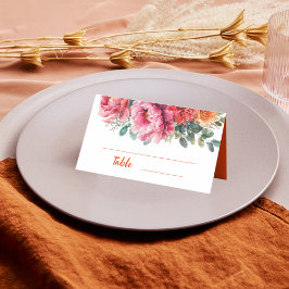 Tarjeta De Asiento Floral Mínimo de Acuarela Naranja y Rosa para Boda