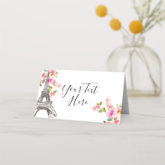 Tarjeta De Asiento Floral Paris Eiffel Tower Place Cards (Anverso)