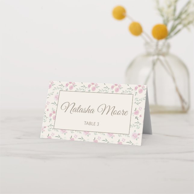 Tarjeta De Asiento Floral Pattern Creme Folded Place Card (Anverso)