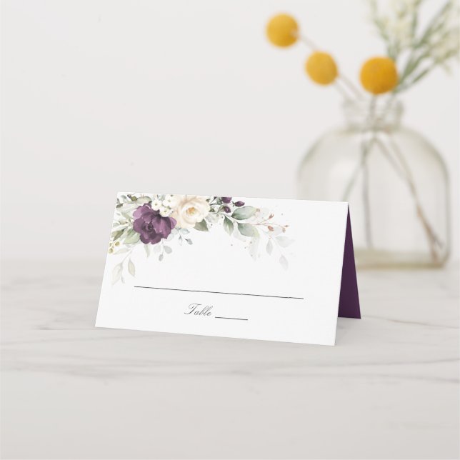 Tarjeta De Asiento Floral Purple White Greenerenery Boda Place Card (Anverso)