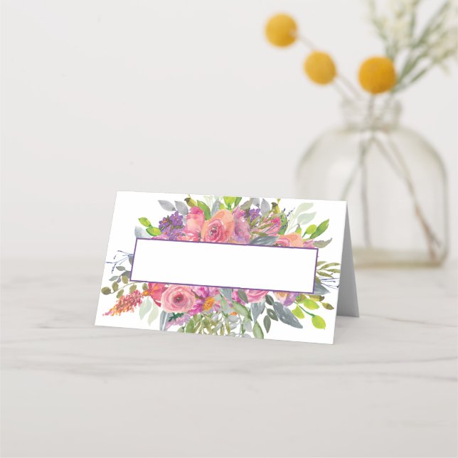 Tarjeta De Asiento Floral púrpura rosa (Anverso)