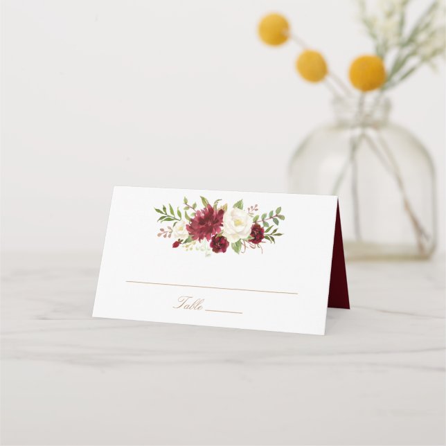 Tarjeta De Asiento Floral Red Burgundy White Elegance Card (Anverso)