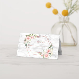 Tarjeta De Asiento Floral rosa de mármol geométrico de cobre