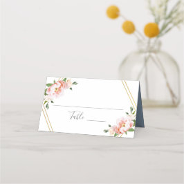 Tarjeta De Asiento Floral Rubor Gold Geometric Dusty Blue Boda