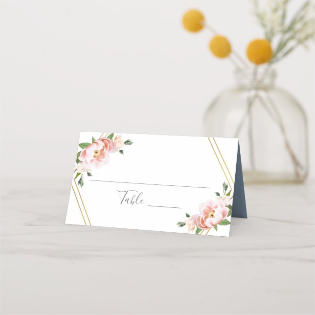 Tarjeta De Asiento Floral Rubor Gold Geometric Dusty Blue Boda (Anverso)