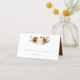 Tarjeta De Asiento Floral Rust Peach Greenery Elegante Boda