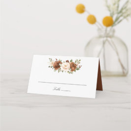 Tarjeta De Asiento Floral Rust Peach Greenery Elegante Boda
