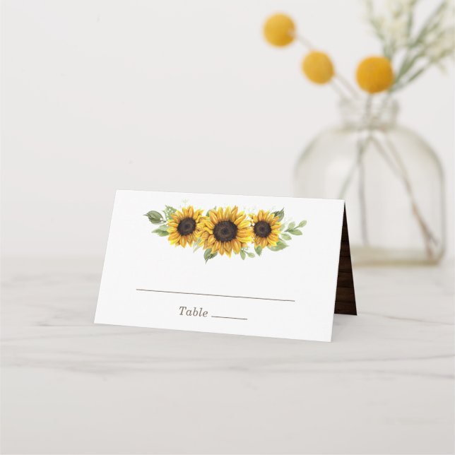 Tarjeta De Asiento Floral Rustic Sunflower Madera vegetación romántic (Anverso)