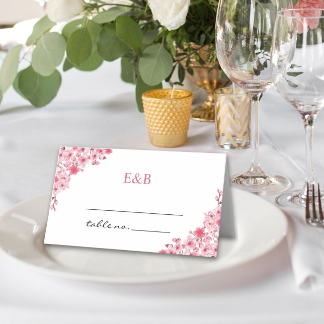 Tarjeta De Asiento Floral Sakura Wedding – Blush and Cherry  (Subido por el creador)