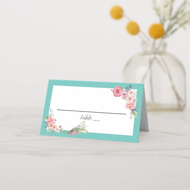 Tarjeta De Asiento Floral verde azulada (Anverso)