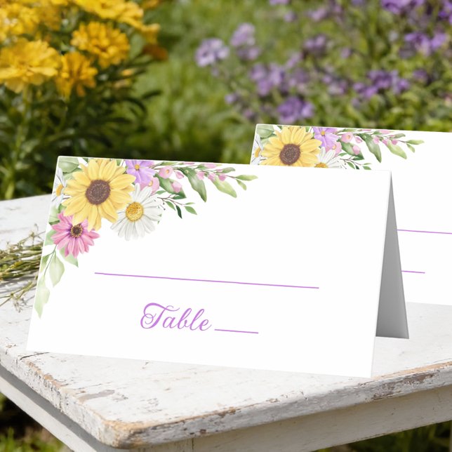 Tarjeta De Asiento Floral Wedding Sunflower Daisy Wildflower Escort (Subido por el creador)