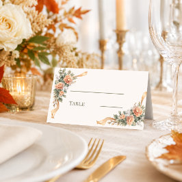 Tarjeta De Asiento Florales de marfil, champán y naranja