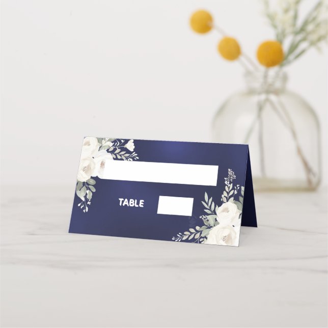 Tarjeta De Asiento Florales marfil azul blanco (Anverso)