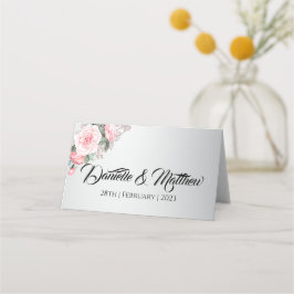 Tarjeta De Asiento Florales rosas rosadas en Boda plateado