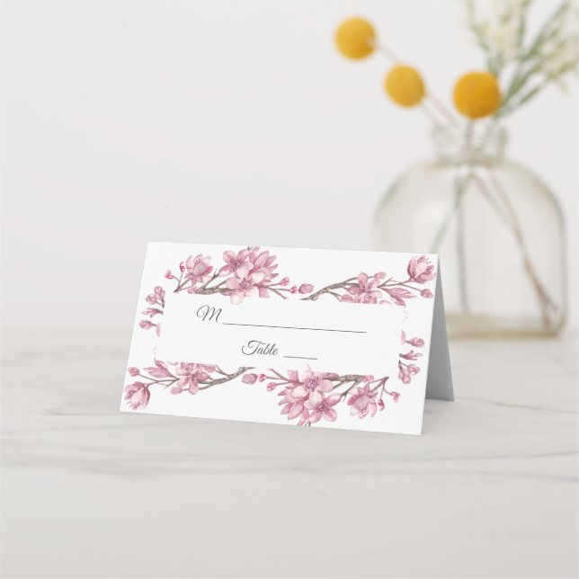 Tarjeta De Asiento Florecimiento del cerezo rosado de primavera. Boda (Anverso)
