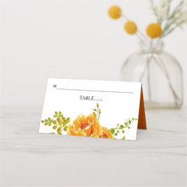 Tarjeta De Asiento Flores acuarelas naranjas y hojas boda