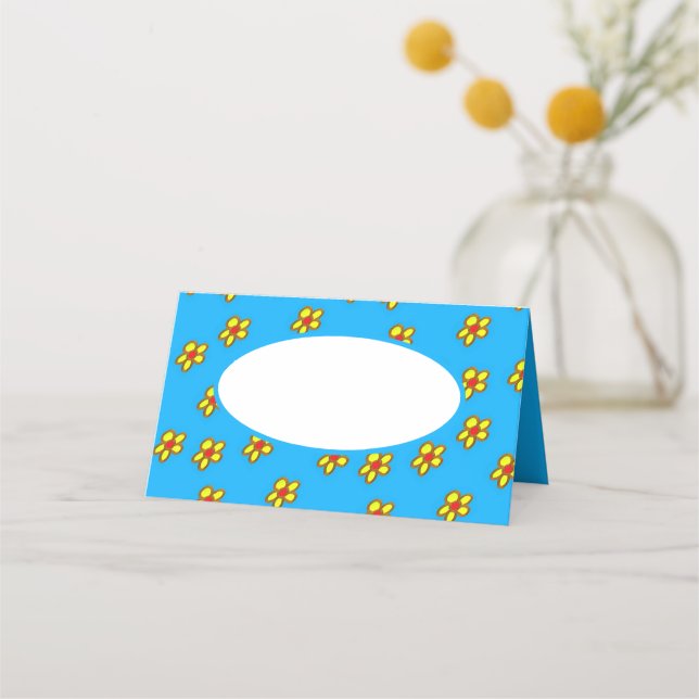 Tarjeta De Asiento Flores amarillas en azul (Anverso)