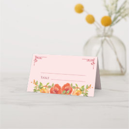 Tarjeta De Asiento Flores amarillas naranjas doble xi de boda china