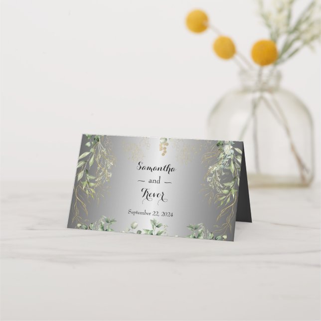 Tarjeta De Asiento Flores apreciadas: Acentos plateados y anillos dor (Reverso)