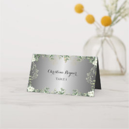 Tarjeta De Asiento Flores apreciadas: Acentos plateados y anillos dor