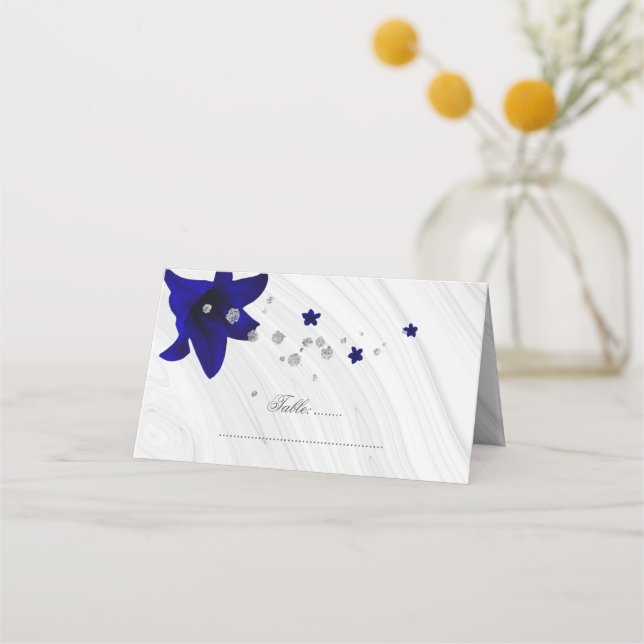 Tarjeta De Asiento flores azul real plata (Anverso)
