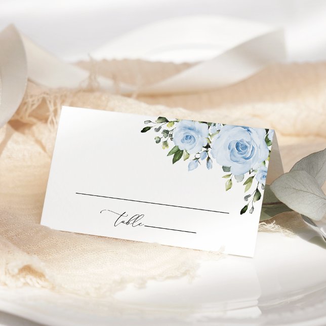 Tarjeta De Asiento Flores azul turbias, vegetación, boho, Boda floral (Subido por el creador)