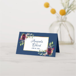 Tarjeta De Asiento Flores azules de la marina burgundy boho boda