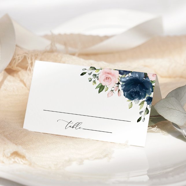 Tarjeta De Asiento Flores Azules de Marina, Flores Rosadas, Boda Flor (Subido por el creador)