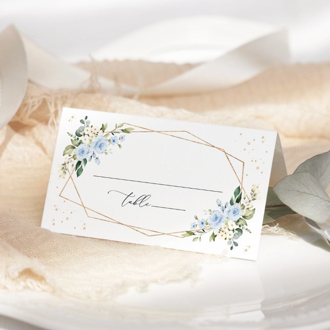 Tarjeta De Asiento Flores Azules, Flores Blancas, Verdor, Boda (Subido por el creador)
