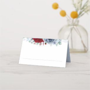 Tarjeta De Asiento Flores azules rojas Boda elegante del Boho