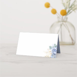 Tarjeta De Asiento Flores azules turbias y hojas de oro verde Boho