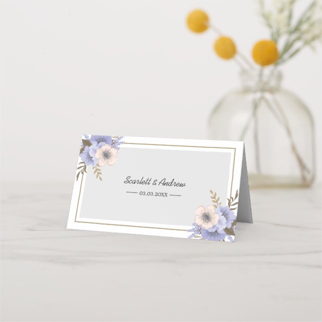 Tarjeta De Asiento Flores beige y lavanda (Reverso)