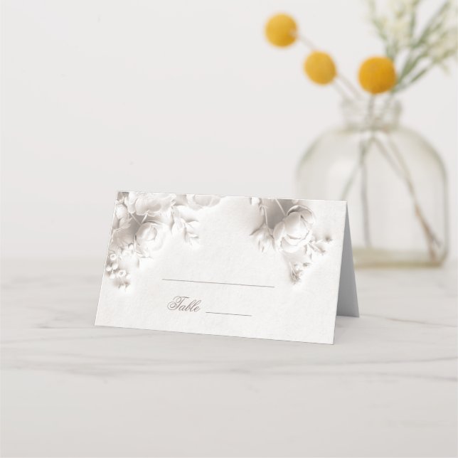 Tarjeta De Asiento Flores blancas 3D arqueadas boda (Anverso)