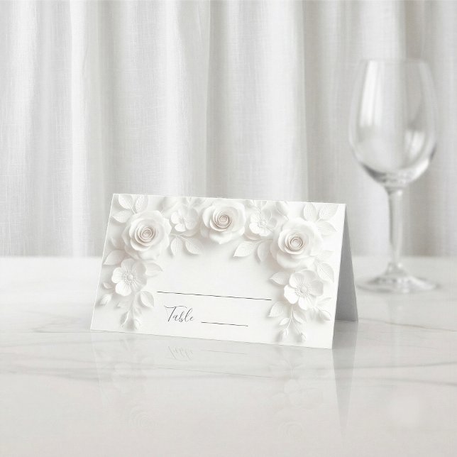 Tarjeta De Asiento Flores blancas 3D arqueadas para boda (Subido por el creador)
