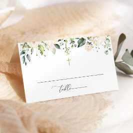 Tarjeta De Asiento Flores Blancas, Flores Crema, Boho, Bautizo Floral