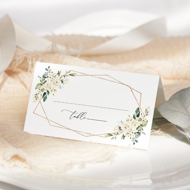 Tarjeta De Asiento Flores Blancas, Flores Crema, Verdor, Boda (Subido por el creador)
