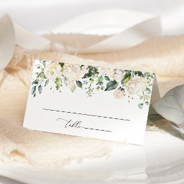 Tarjeta De Asiento Flores Blancas, Flores Crema, Verdor, Boda