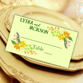 Tarjeta De Asiento Flores brillantes en Boda amarillo pálido