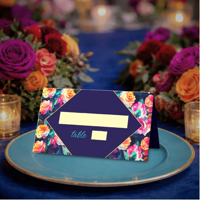 Tarjeta De Asiento Flores coloridas elegantes boda (Subido por el creador)