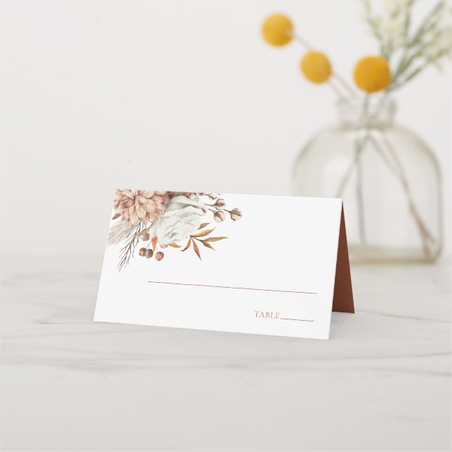 Tarjeta De Asiento Flores de acuarela Naranja quemadas elegantes (Anverso)