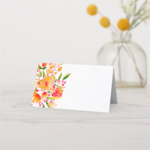 Tarjeta De Asiento Flores de Acuarela Naranja Vintage en Blanco