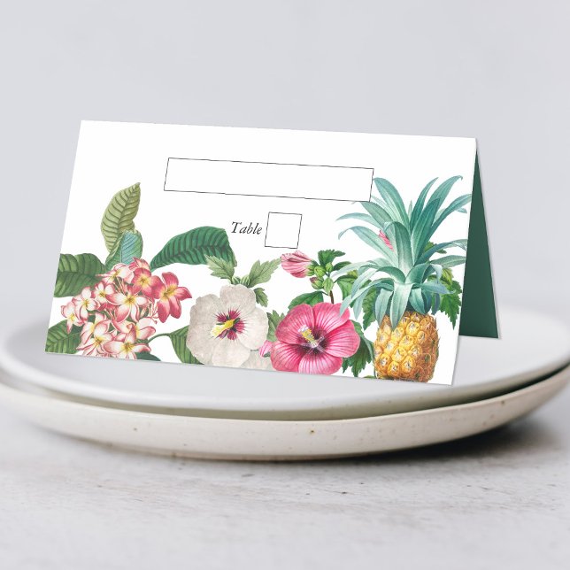 Tarjeta De Asiento Flores de acuarela tropical y Boda de vegetación (Tropical Watercolor Flowers & Greenery Wedding Place Card)