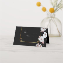 Flores de cerezo blanco y marco dorado