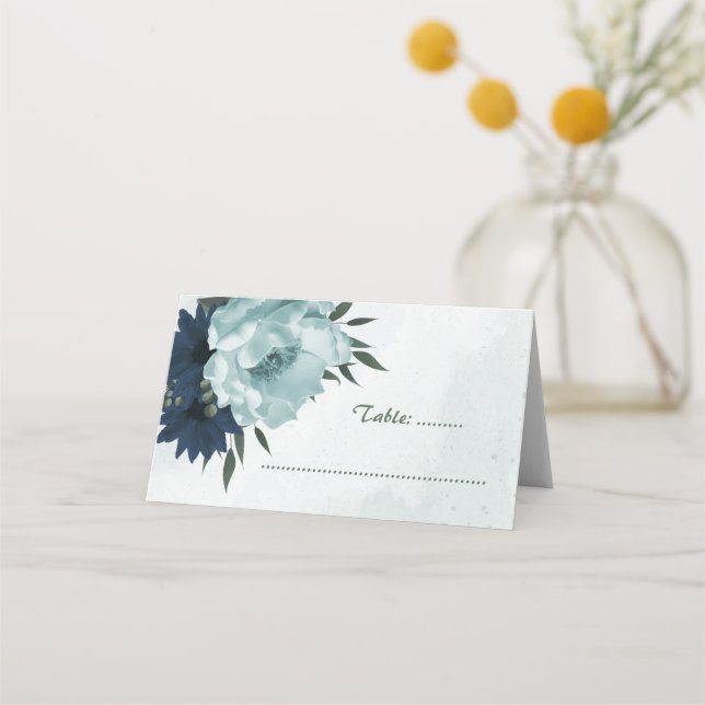 Tarjeta De Asiento Flores de la marina azul turbia botánica (Anverso)