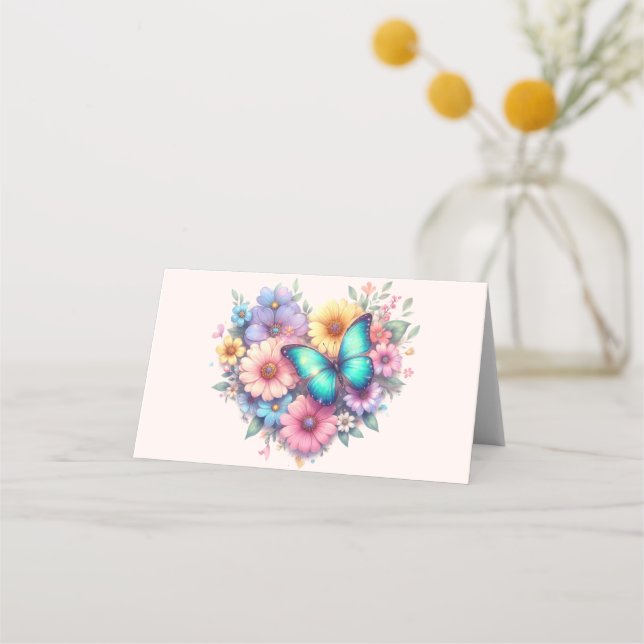 Tarjeta De Asiento Flores de margaritas con una hermosa mariposa (Anverso)