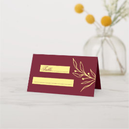 Tarjeta De Asiento Flores de oro simples boda burgundy