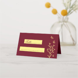 Tarjeta De Asiento Flores de oro simples boda burgundy